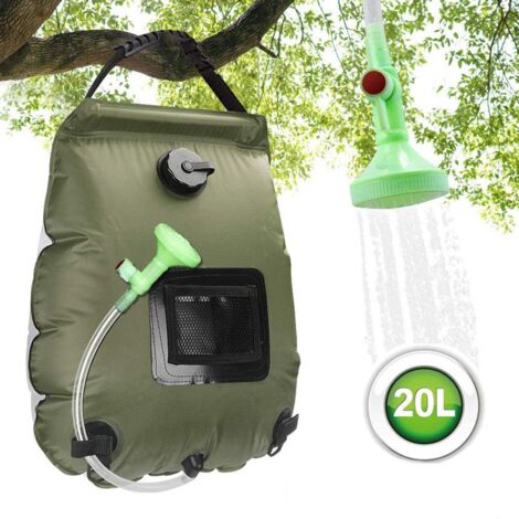 Sac de Douche Solaire Camping, 20L Solaire Sac de Douche Portable Pliant Extérieur pour Douche Température 45 °C avec Commutable Tête de Douche Chauffe Eau Solaire pour Randonnée Escalade
