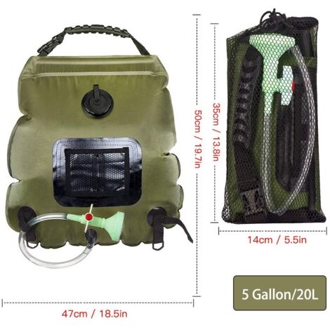 Sac De Douche Solaire 20 Litres - Douche Portable Camping Avec Tête Flexible Et Commutateur