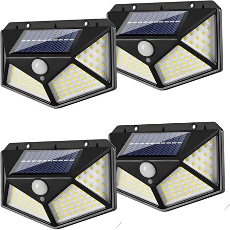 Lot de 4 lampes solaires de sécurité d'extérieur – 114 LED 700 lm – Détecteur de mouvement 270° – Étanchéité IP65 – 3 modes d'éclairage