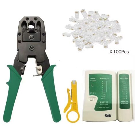 Testeur réseau/téléphonique + Pince à sertir RJ11/RJ12/RJ22/RJ45 + 100 connecteurs RJ45 CAT6, kits d'outils réseau 15266-NF (1/5)