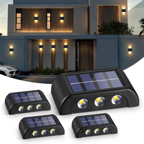 Lampes Solaires Extérieures, 4 Pack, Blanc Chaud Applique Murale Led IP65 Étanche Haut Et Bas pour Jardin Cour Patio Balcon Clôture
