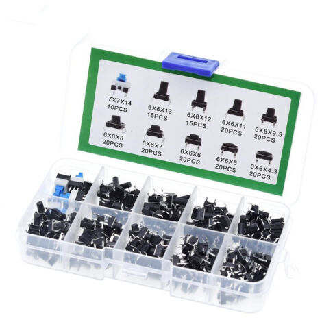 180 pièces Interrupteurs à bouton-poussoir tactiles, Kit d'assortiment d'interrupteurs, bouton-poussoir momentanés à 4 broches, pour Arduino (6 X 6, 7 X 7 mm)