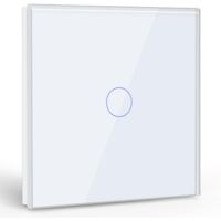 Interrupteur tactile 1 gang 1 voie blanc – Panneau en verre trempé – LED d'affichage – Installation sans fil neutre – Charge jusqu'à 500W