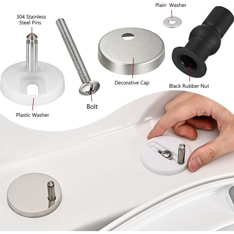Charnières Abattant WC à Fixation Rapide - En Acier Inoxydable Avec Écrous Caoutchouc - Compatible Avec La Plupart Des Toilettes