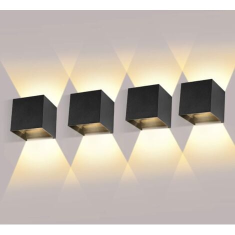 4 Pack Applique Murale Interieur/Exterieur 12W Avec Angle de Faisceau Réglable Appliques Murales LED 3000K Blanc Chaud Lampe Murale Etanche IP65 Applique Noire pour Salon Chambre