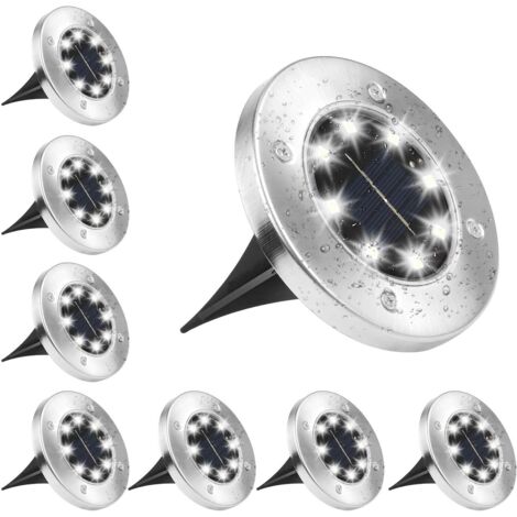 Lot de 8 lampes solaires d'extérieur blanc froid 6000 K étanches IP65 encastrables solaires pour allée, jardin, terrasse, cour, pelouse - RW (1/5)