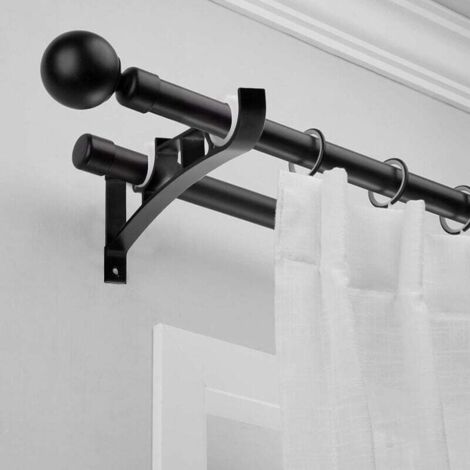 Lot De 2 Tringles à Rideaux Métal Réglables 122-213cm - Style Rustique Noir Mat - Avec Supports Et Pinces