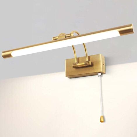Shmshng – Applique murale LED 8W IP44 – Éclairage salle de bain en laiton – Bras réglable 40cm – Lumière chaude 3000K – Interrupteur à tirette