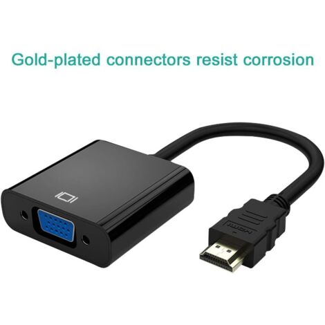 Adaptateur HDMI Vers VGA Plaqué Or - Conversion 1080p, Plug & Play, Pour PC, Projecteur, Moniteur