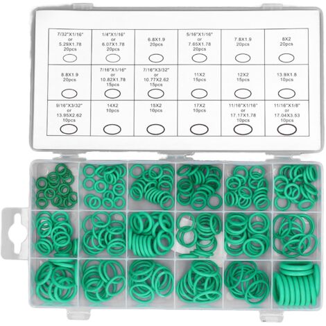 Lot de 270 joints toriques en caoutchouc vert de 18 tailles, kit d'assortiment de crochets et de crochets, pour réparation de véhicules, climatisation, joints de