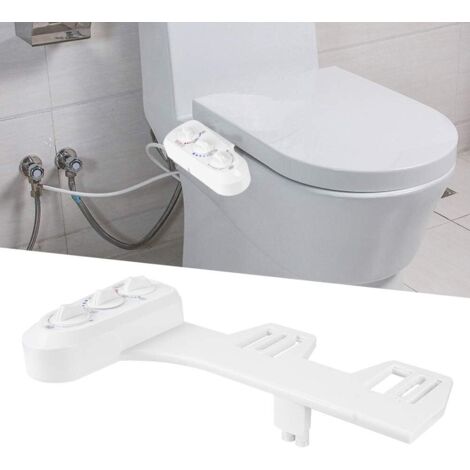 Bidet Toilette WC intelligentes, Bidet réglable à trois boutons, eau chaude et froide, Avec buses doubles autonettoyantes pour le nettoyage avant et arrière (blanc)