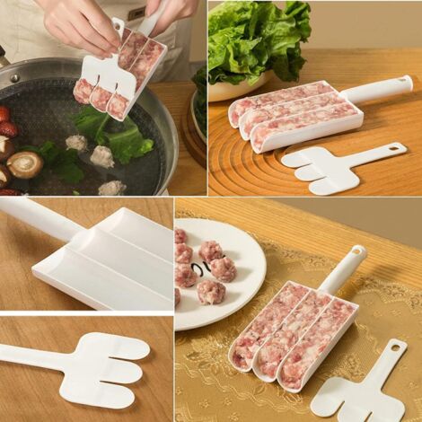Machine à Boulettes De Viande En Inox - Forme 4 Boulettes En Même Temps - Avec Pelle à Découper - Ustensile De Cuisine Pratique Et Rapide - Pour Boulettes, Biscuits, Glaces