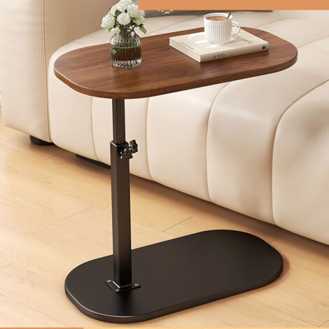 Table d'appoint en forme de C, table d'appoint fine à hauteur réglable, plateau TV pivotant à 360°, tables de canapé coulissantes sous les tables, petites tables basses réversibles Couleur noyer (1/5)