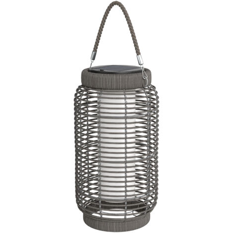 Lampadaire solaire d'extérieur en résine tissée, lampe de jardin LED en acier, allumage/extinction automatique, gris (1/5)