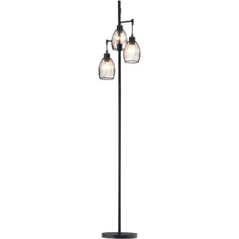 Lampadaire de style industriel, puissance maximale 40 W, 3 abat-jour, câble métallique, luminosité réglable - ampoule E27 - noir