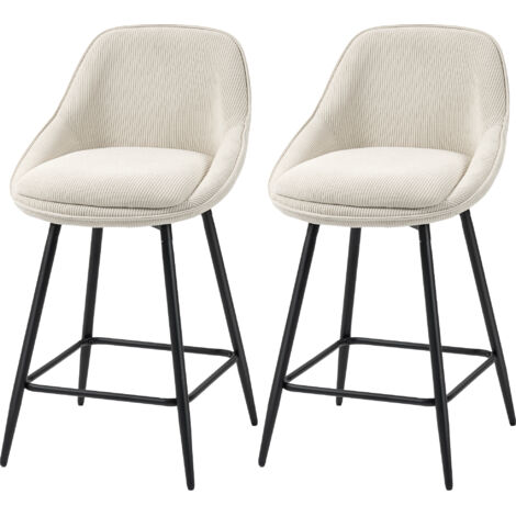 Tabourets de bar en velours côtelé avec dossiers incurvés et repose-pieds, 49x52x88cm, couleur crème,Lot de 2 (1/5)