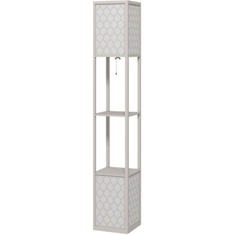 Étagère pour lampadaire avec 2 lampes et 2 étagères, en panneau de fibres de moyenne densité de grade 4, motif nid d'abeille gris, 26 x 26 x 156 cm (1/5)