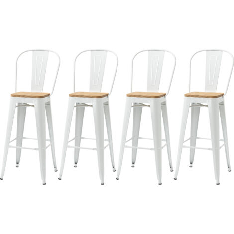 Tabourets de bar industriels, avec repose-pieds, hauteur d'assise 76 cm, blanc métallisé,Lot de 4 (1/5)
