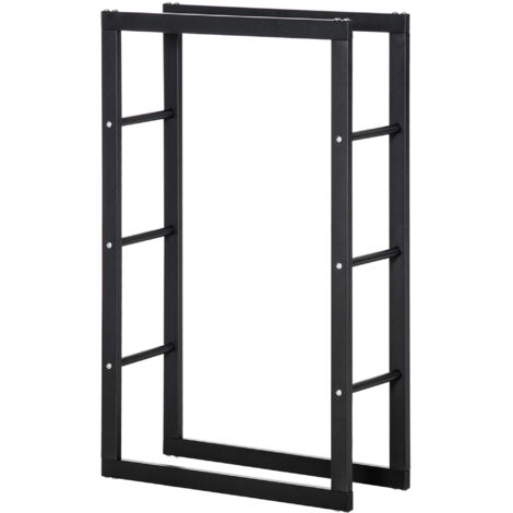 Serviteur de cheminée Étagère de cheminée en bois, design contemporain, capacité de charge maximale 100 kg Dimensions : 60 cm (L) x 25 cm (l) x 100 cm (H), métal noir (1/5)