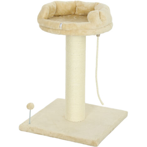 Arbre à chat avec grattoir, balle de jeu, corde suspendue et plateforme en peluche - 55 x 55 x 83 cm - Sisal beige (1/5)