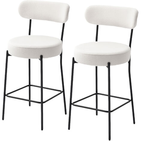 Tabourets de bar en tissu bouclé avec dossiers et repose-pieds incurvés, 49x52x95cm, couleur crème,Lot de 2 (1/5)