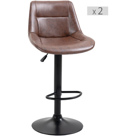 Tabourets de bar pivotants et réglables vintage avec repose-pieds, revêtement synthétique marron et effet vieilli,Lot de 2 (1/5)