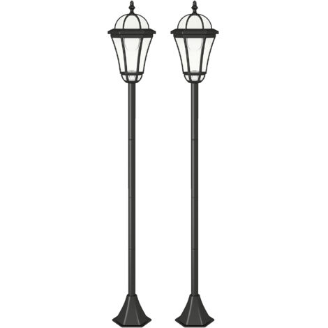 Deux lampadaires solaires d'extérieur pour jardin, chacun avec deux lumières LED, blanc 6000K IP44, Ø 18,5 x 129h cm, noir (1/5)