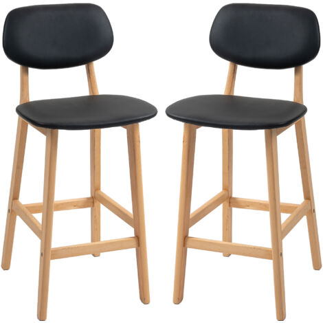 Ensemble composé de deux tabourets de bar, d'une chaise de bar et d'un revêtement synthétique avec dossiers et pieds en bois, de couleur noire (1/5)