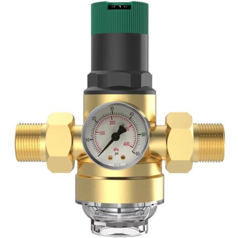 3/4 Pouce Reducteur de Pression Eau, Reducteur de Pression Avec Manometre Pression Eau Et Filtre à Mailles, RéDucteur de Pression D'Eau En pour Robinets D'Irrigation de Jardin de Chauffage au Gaz (1/5)