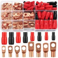 120 Pcs Cosse à Sertir Kit, Cosses Electriques, Cosses à Sertir de Batterie Trou de Boulon, Cosses de Câble en Cuivre, 60 Cosses Anneau SC à Souder, 60 Gaines Thermorétractables, 6/10/16/25 mm²