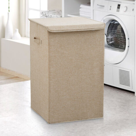 Wäschereikorb 67L, Ultrixe, großer feiner Kleiderkorb mit Deckel und Griffen, faltbar, Kleidungskorb, Schlafzimmer für Waschküche, Schlafzimmer, Badezimmer (Beige)