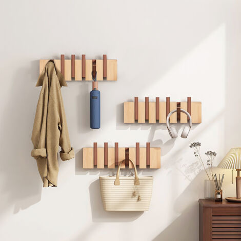 Stäbchen Garderobenhaken, Ultrixe Moderne und Platzsparende Garderobenleiste mit 6 Beweglichen Haken für Jacken, Mäntel, Schals, Handtaschen und Mehr, für Schlafzimmer und Garderobe