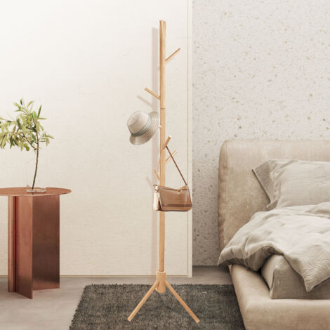 Holz Garderobe, Ultrixe Naturholz-Garderobe mit 8 stabilen Haken, Einfache Montage, Für Mäntel, Hüte, Schals und Handtaschen für den Eingangsbereich, Schlafzimmer, Büro
