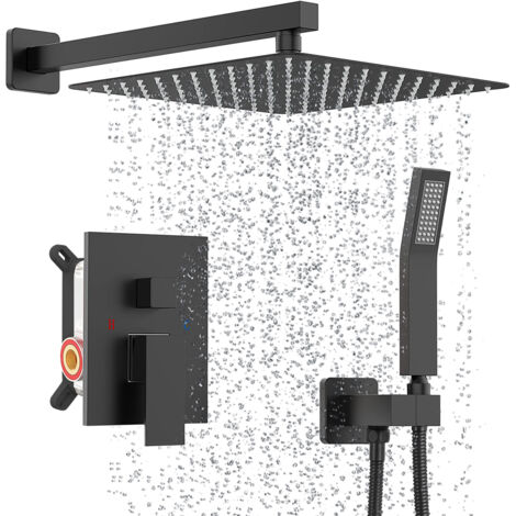 Sistema Doccia Set, Ultrixe Sistemi Doccia Nero con soffione quadrato da 8,0 pollici, Palmare, Ottone e Acciaio Inossidabile, Colonna Doccia a Scomparsa