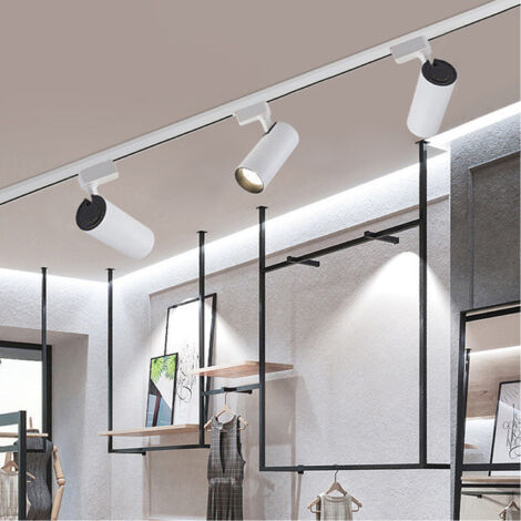 Lampada Da Soffitto A 3 Faretti Orientabili - Plafoniera Industriale Bianco/Alluminio, Portalampade E27 Max 60W - 2