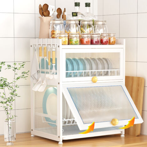 Piccola credenza, Ultrixe Armadio da Cucina con Cassetto, Ripiani e Ante Mobile Cucina Bianco 40,5x29x55cm, per Barattoli di Spezie, Utensili da Cucina, Tazze, Oggetti di Scena