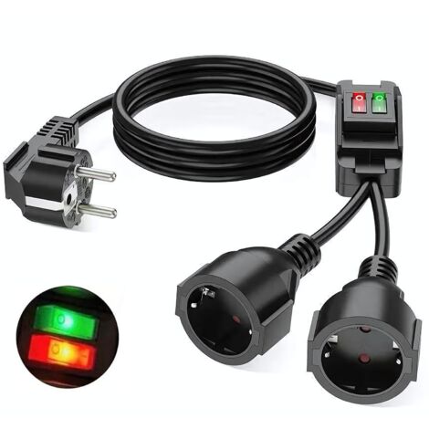 Cavo Prolunga Doppia Presa, Ultrixe Cavo Prolunga con Interruttore 16A 250V, 4000W, 2m, 2 Prese Schuko Cavo Prolunga Cavo in Gomma per Esterno, per Cucina Esterna o Interna, Ufficio
