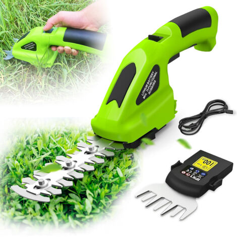 Tijera de Hierba, Ultrixe Tijeras Cortacésped y Arreglasetos 2 en 1, baterías recargables de 3000 mAh, con longitud de la cuchilla: 145mm (arbustos) / 52mm (hierba), adaptador, Arbustos y Setos