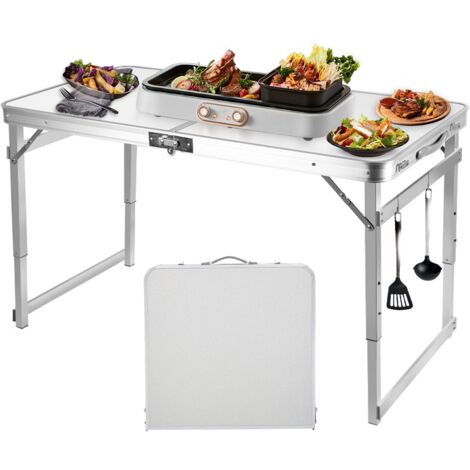 Mesa Plegable Camping Picnic, Ultrixe Mesa de exterior Portátil, Altura Regulable, 120 x 60 x 73 cm, para Playa o jardín, Blanco