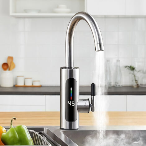 Grifo de Cocina, Ultrixe Grifo Eléctrico Calentador de Agua Instantáneo 220V, 3000W, Pantalla LED de Temperatura, para Cocina, Jardín, Baño, Caravana, Camping