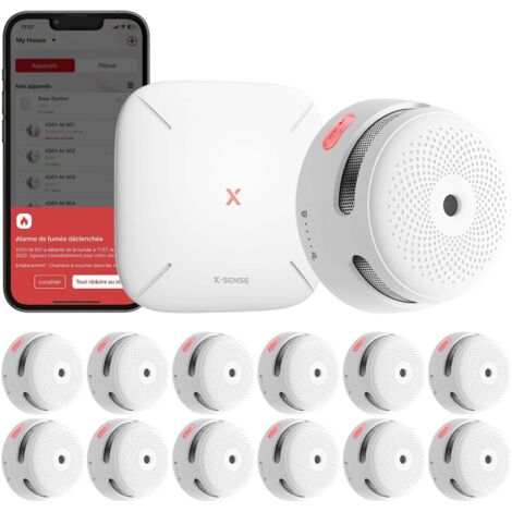 X-Sense Détecteur de Fumée Connecté, Kit de Sécurité pour la Maison avec SBS50 Station de Base, Conforme à la Norme EN14604, Compatible avec l'Appli X-Sense Home Security, FS121