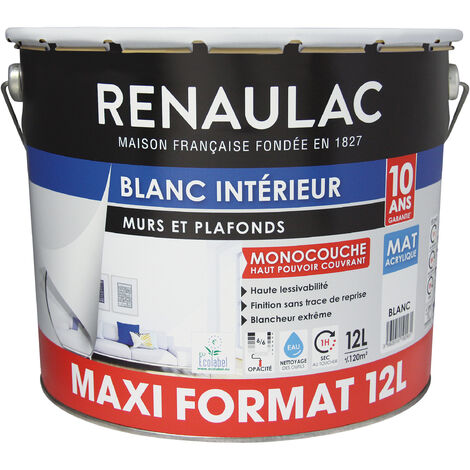 Peinture intérieur Blanc Mat Murs & Plafonds Monocouche Acrylique 12L - 120m² - Renaulac