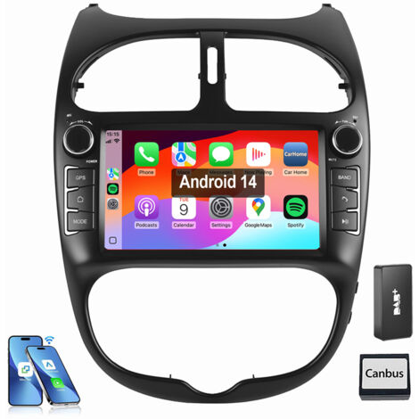 Autoradio Android 14 pour Peugeot 206 206 cc (2002-2008) Carplay GPS RDS 2+64G DAB+