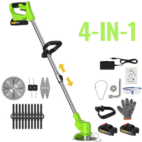 Coupe-bordure à batterie 21V avec 2 batteries 2.0Ah – Moteur 650W – Coupe jusqu'à 20 mm – Tête rotative 45° – Outils de jardin