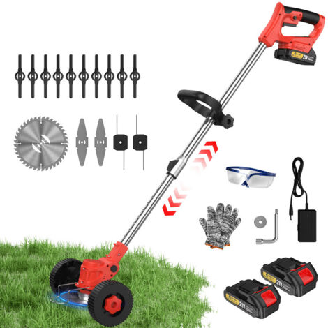 Coupe bordures sans fil 21V Batteries Lithium 2x2000mAh, Roue de Guidage Amovible, 4 Types de lames (1/5)