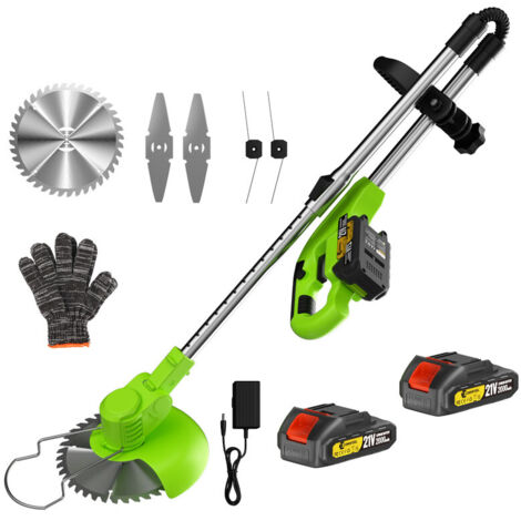 Coupe-bordure à batterie 21V - Set avec 2 batteries (2,0Ah) et chargeur Largeur de travail 15 cm Trimmer Jardin Pliable,Vert