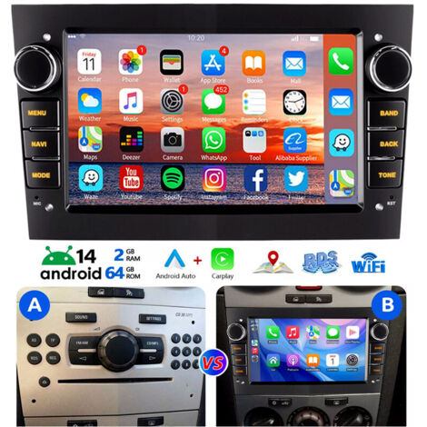 Autoradio Android 14 Apple CarPlay pour Opel Corsa 2006-2014, GPS, Wi-Fi 2+64G
