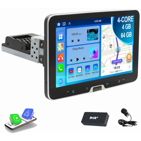 Autoradio 1 DIN 10,1" Android 14 Carplay GPS RDS BT Écran rotatif à 360°2+32G DAB+ (1/5)