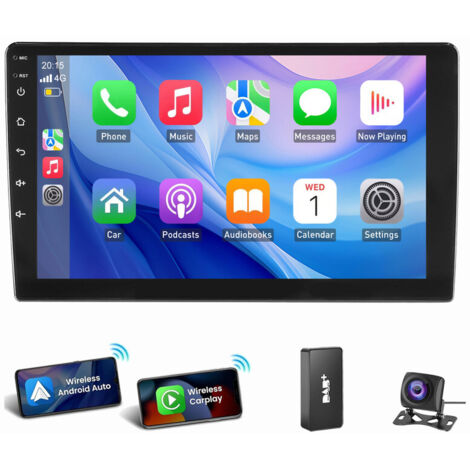 Autoradio Android 14 9/10 pouces double DIN Carplay sans fil Android Auto GPS RDS 9" 2+32G DAB+ CAM (1/5)