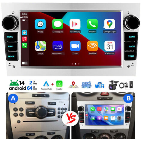 Autoradio Android Carplay pour Opel Corsa 2006-2014, GPS, navigation par satellite 2+64G DAB+ CAM